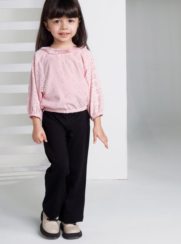 PEPPERMINT Girls Schiffli Blouson Top with Trousers