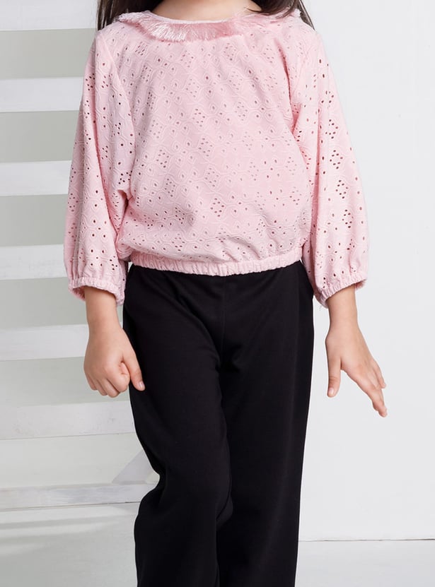 PEPPERMINT Girls Schiffli Blouson Top with Trousers