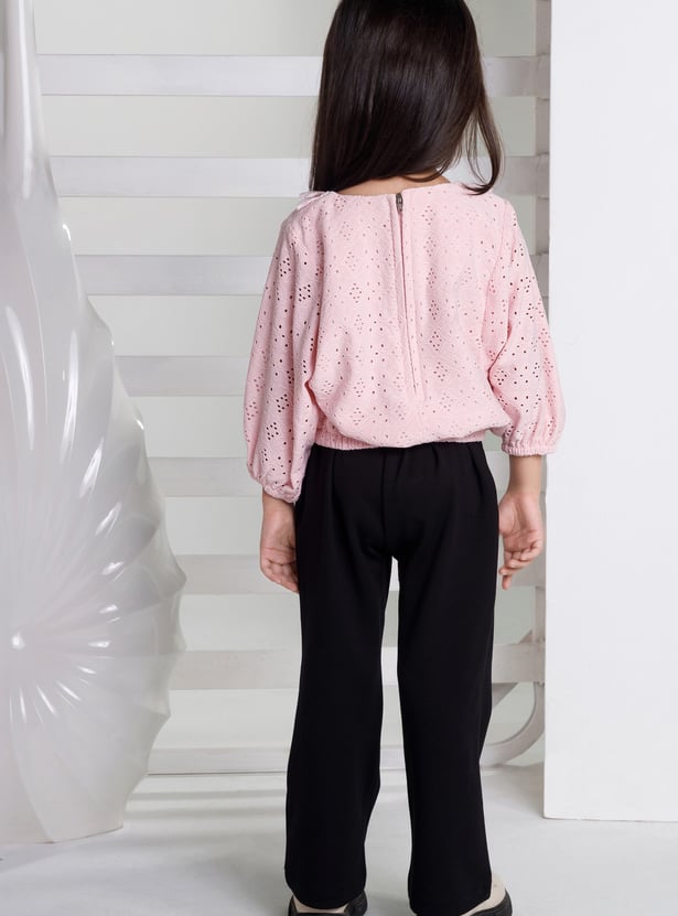 PEPPERMINT Girls Schiffli Blouson Top with Trousers
