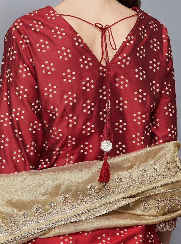 W Embellished Yoke Straight Kurti Set