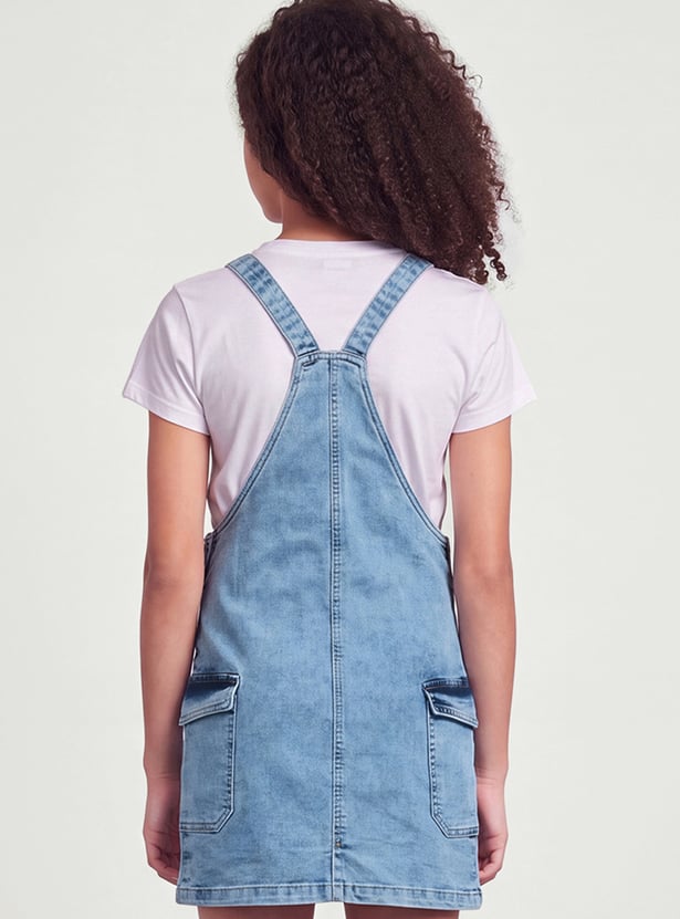 FAME FOREVER Girls Solid Dungaree with T-Shirt Set