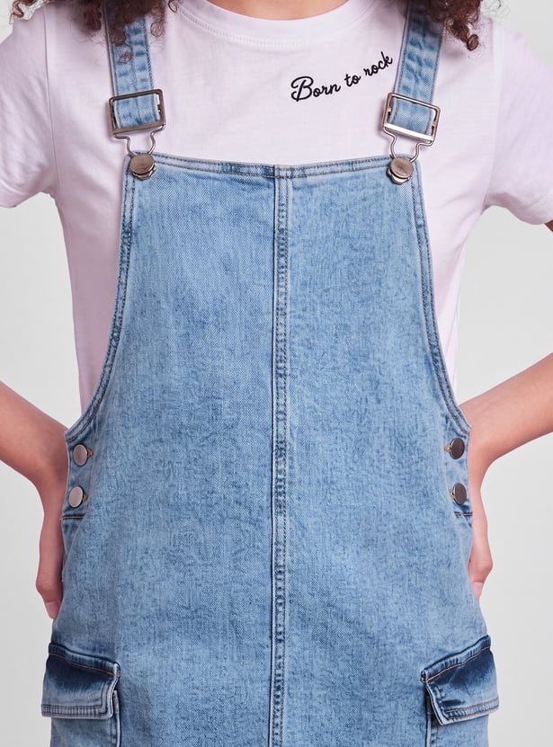 FAME FOREVER Girls Solid Dungaree with T-Shirt Set