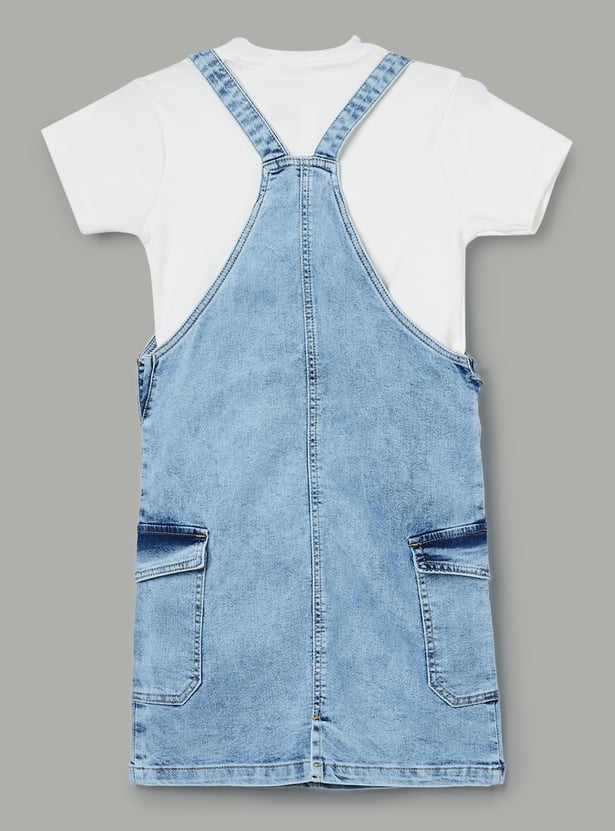 FAME FOREVER Girls Solid Dungaree with T-Shirt Set
