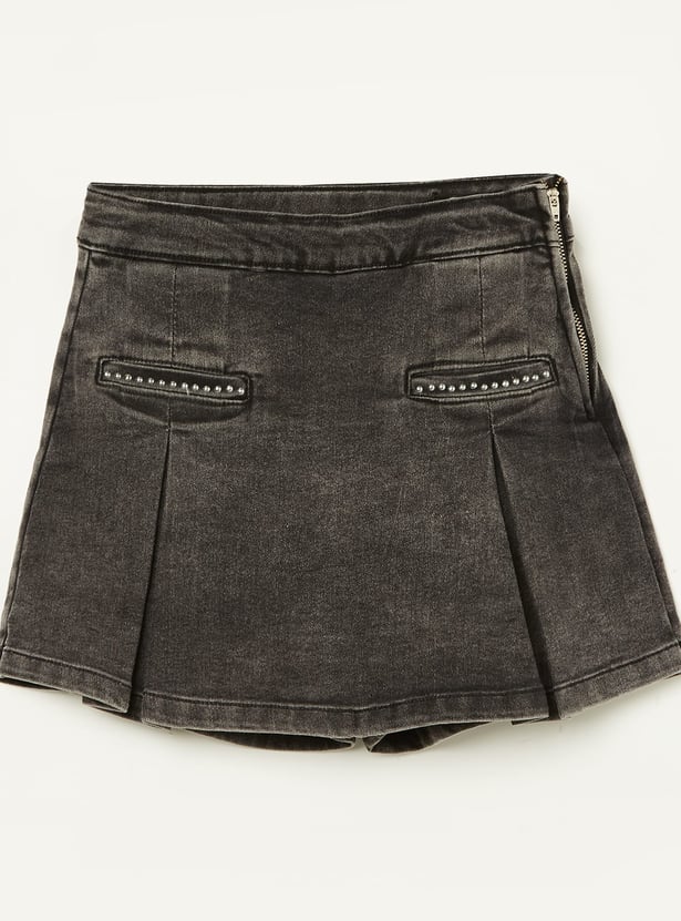 FAME FOREVER Girls Studded Denim Skort
