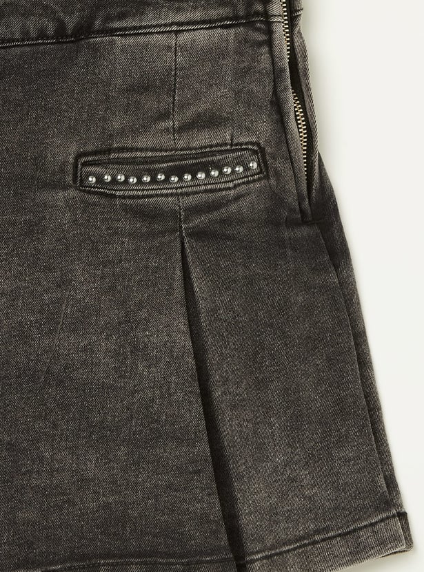 FAME FOREVER Girls Studded Denim Skort