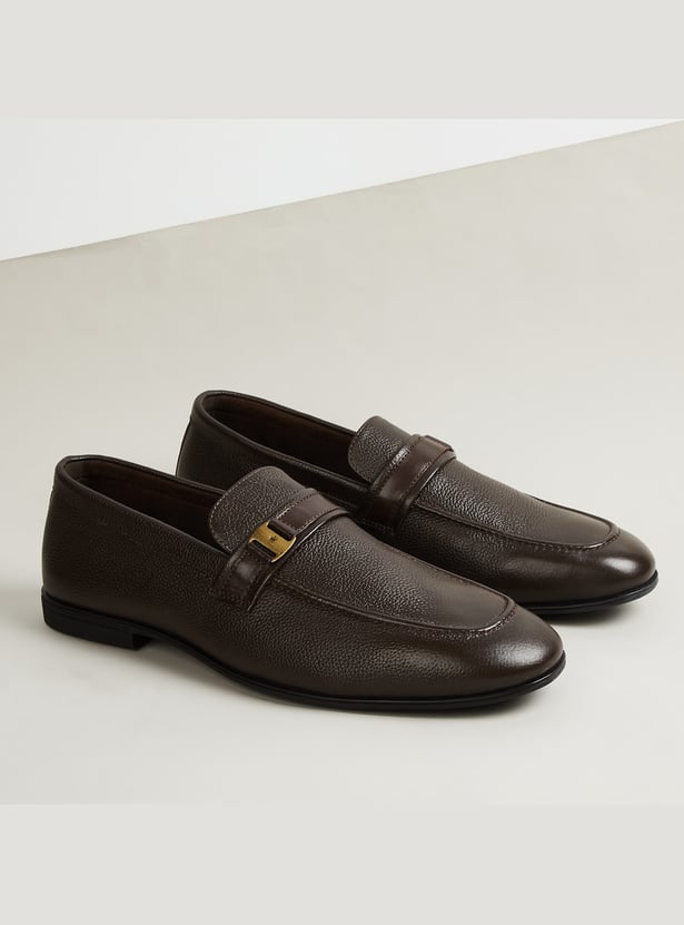 LOUIS PHILIPPE Grain Leather Slip-On Shoes