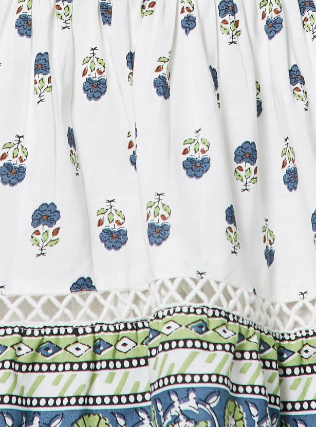 MELANGE Ethnic Motif Flared Hem Top