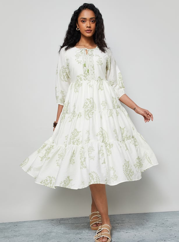 COLOUR ME Ethnic Motif Tiered Dress