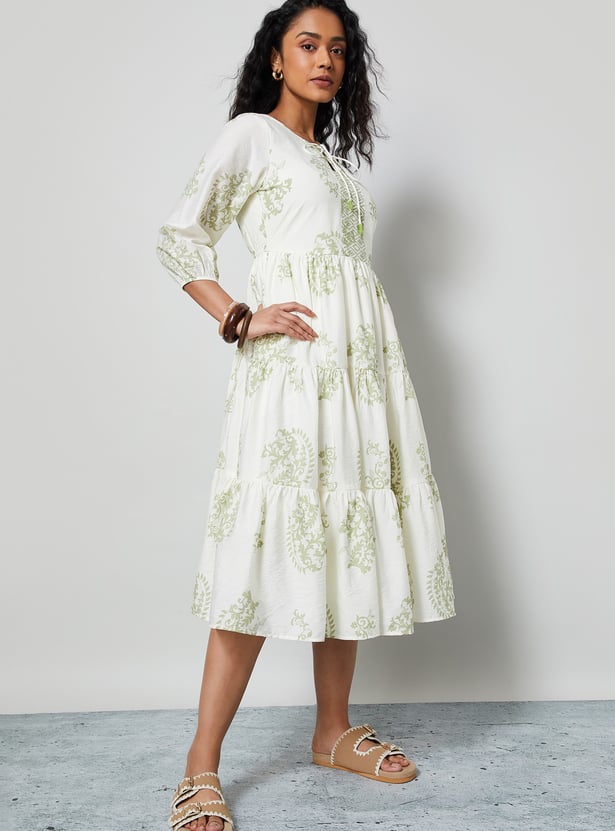 COLOUR ME Ethnic Motif Tiered Dress