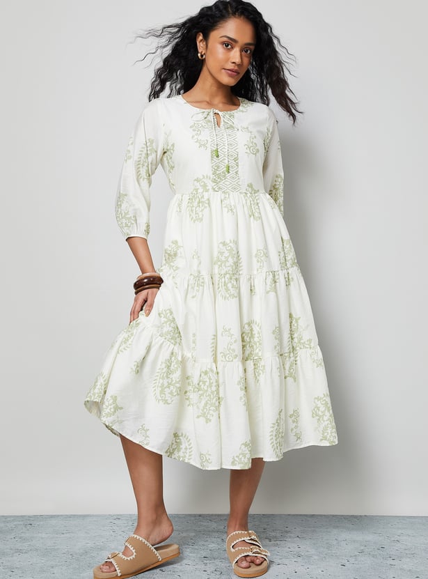 COLOUR ME Ethnic Motif Tiered Dress