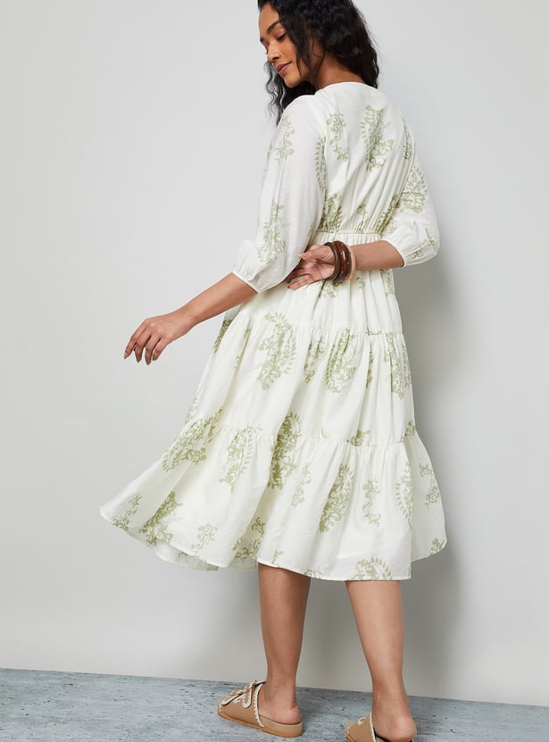 COLOUR ME Ethnic Motif Tiered Dress