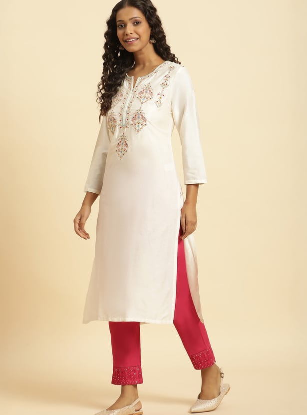 W Straight Pants with Embellished Hem