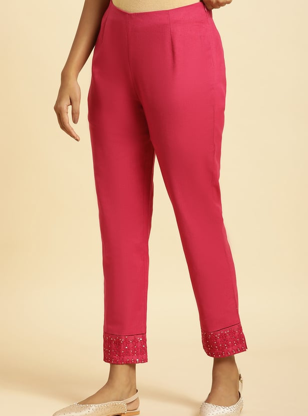 W Straight Pants with Embellished Hem