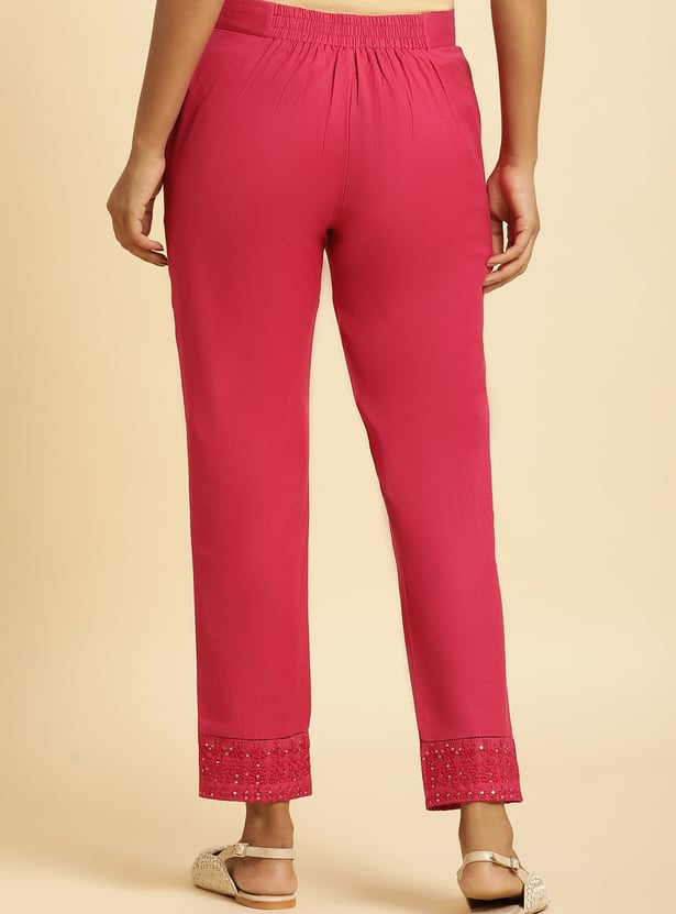 W Straight Pants with Embellished Hem