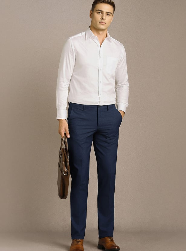 LOUIS PHILIPPE Solid Slim Straight Formal Trousers