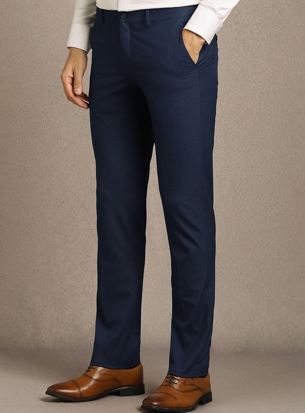 LOUIS PHILIPPE Solid Slim Straight Formal Trousers