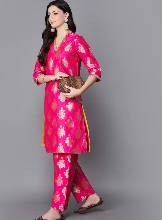 BIBA Woven Straight Kurta Set