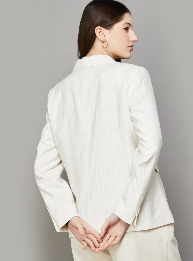 ALLEN SOLLY Striped Single-Breasted Formal Blazer