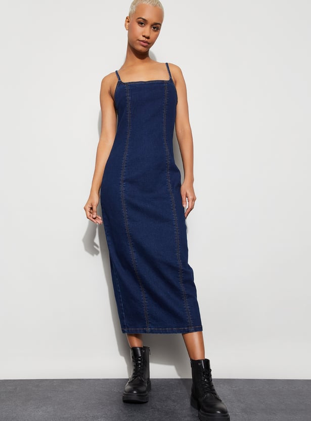 GINGER Solid Zipped Midi Dress