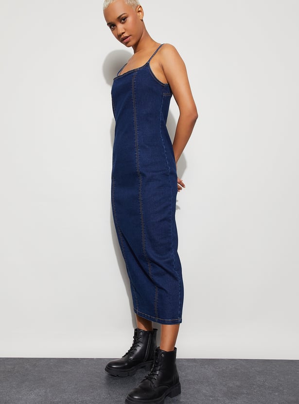 GINGER Solid Zipped Midi Dress