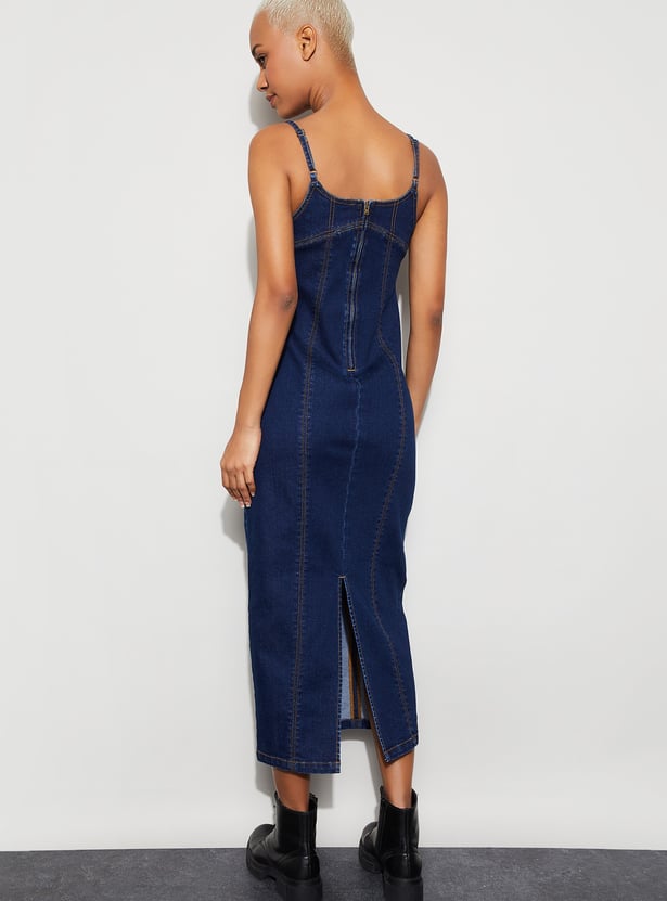 GINGER Solid Zipped Midi Dress