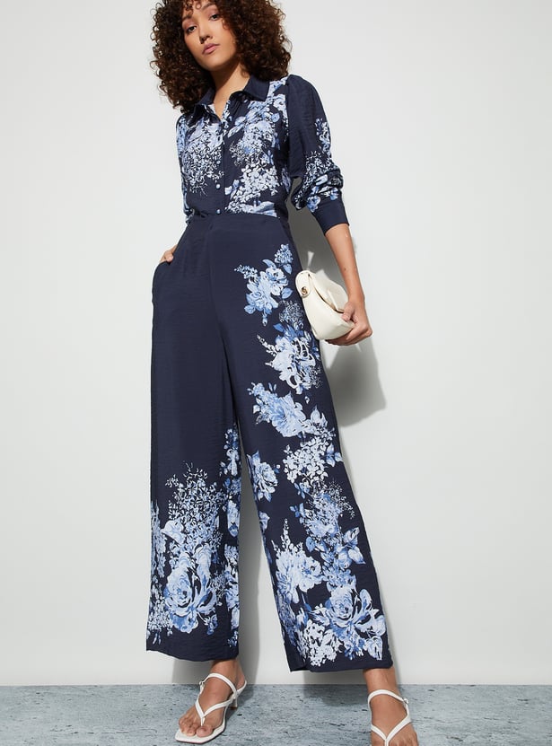 CODE Floral Print Wide Leg Trousers