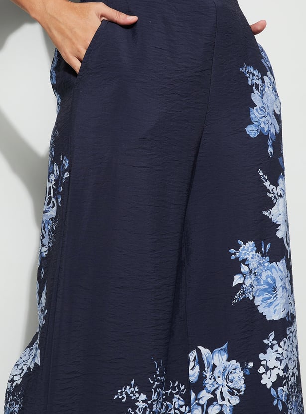 CODE Floral Print Wide Leg Trousers