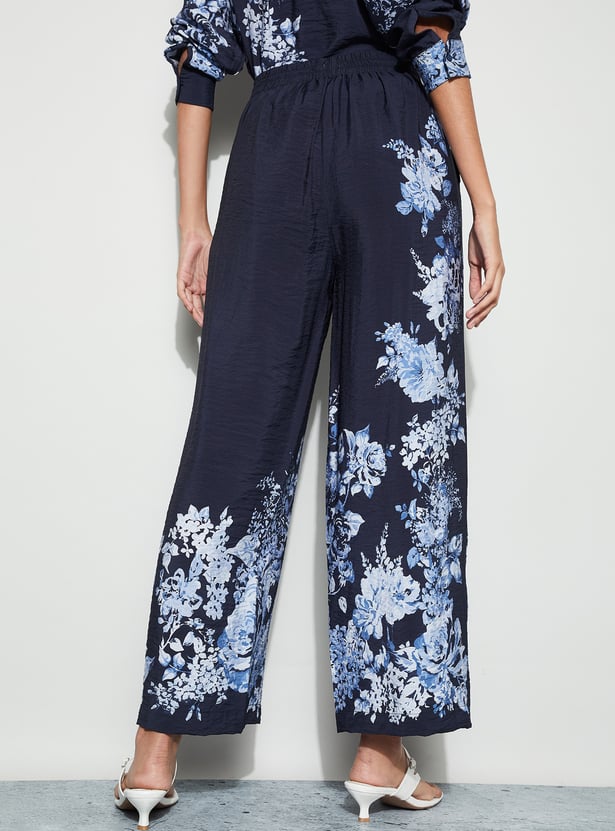 CODE Floral Print Wide Leg Trousers