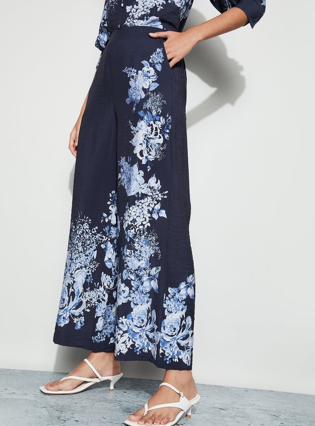 CODE Floral Print Wide Leg Trousers