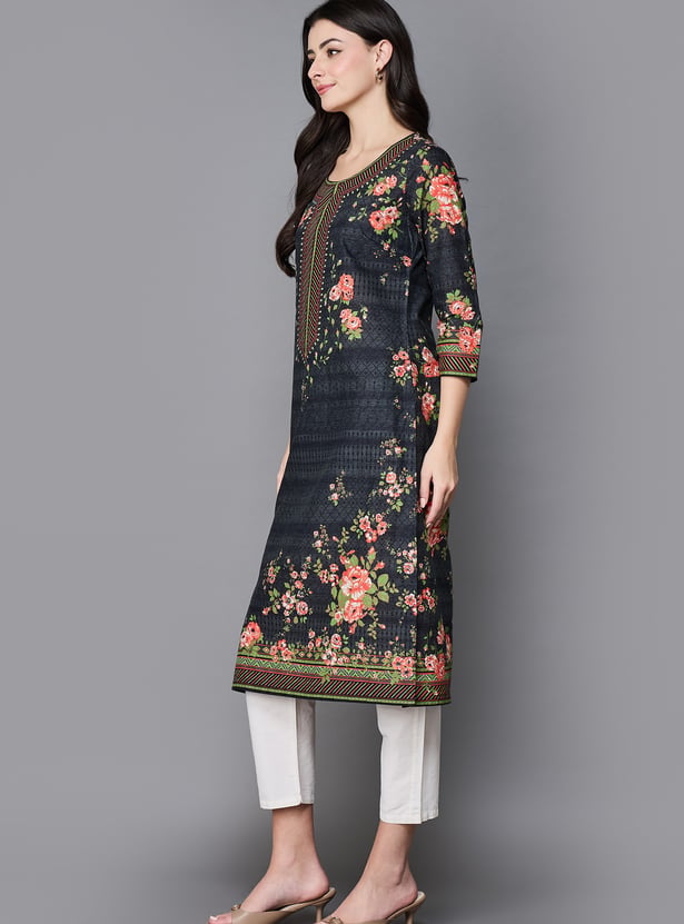 BIBA Floral Print Straight Kurta