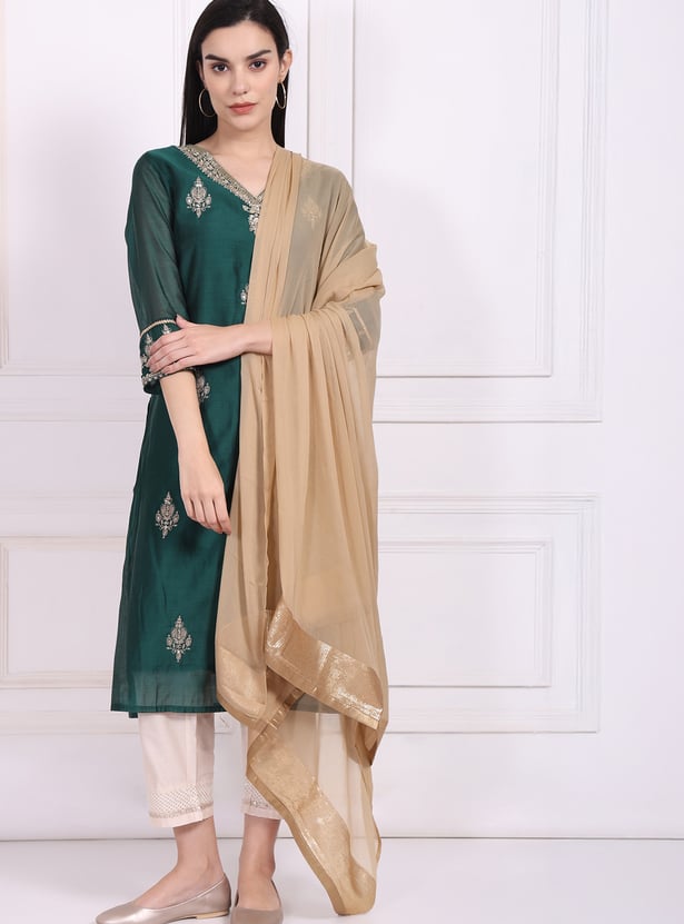 W Solid Dupatta with Embellished Border