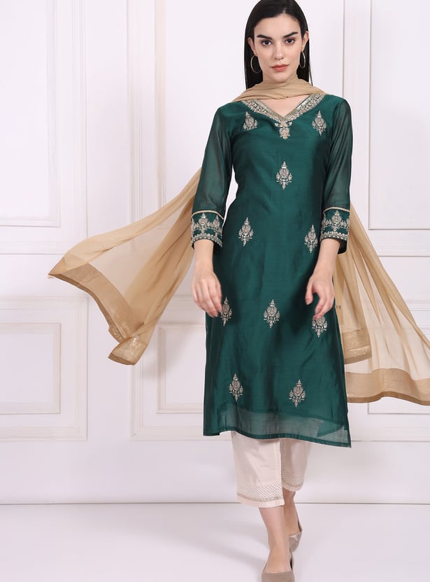 W Solid Dupatta with Embellished Border