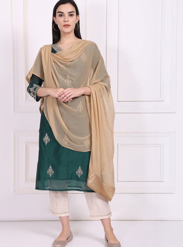 W Solid Dupatta with Embellished Border