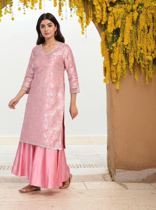 W Jacquard Straight Kurta Set