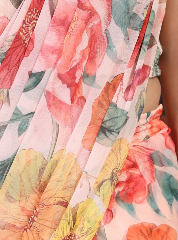 W Floral Print Pre-Stitched Saree with Blouse