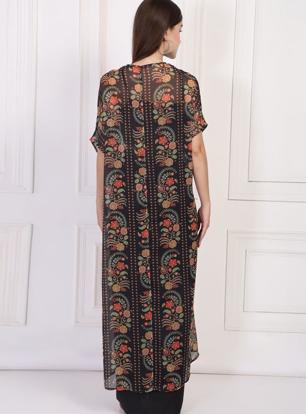 W Draped Skirt Set with Printed Jacket