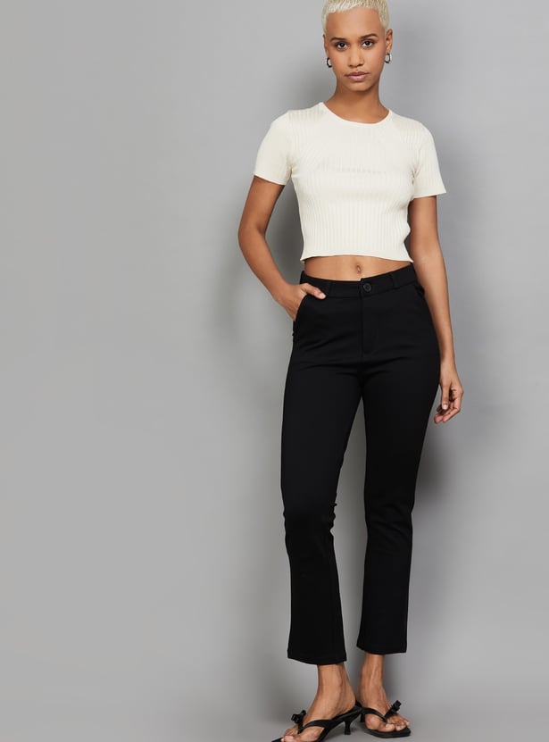 XPOSE Solid Straight Fit Trousers