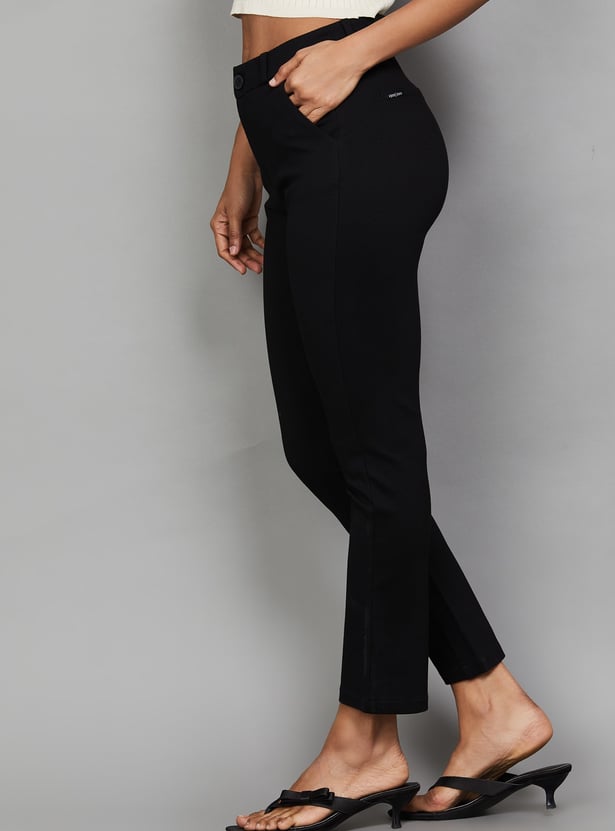 XPOSE Solid Straight Fit Trousers