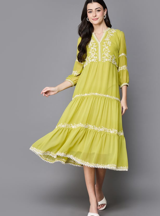 BIBA Embroidered A-Line Dress