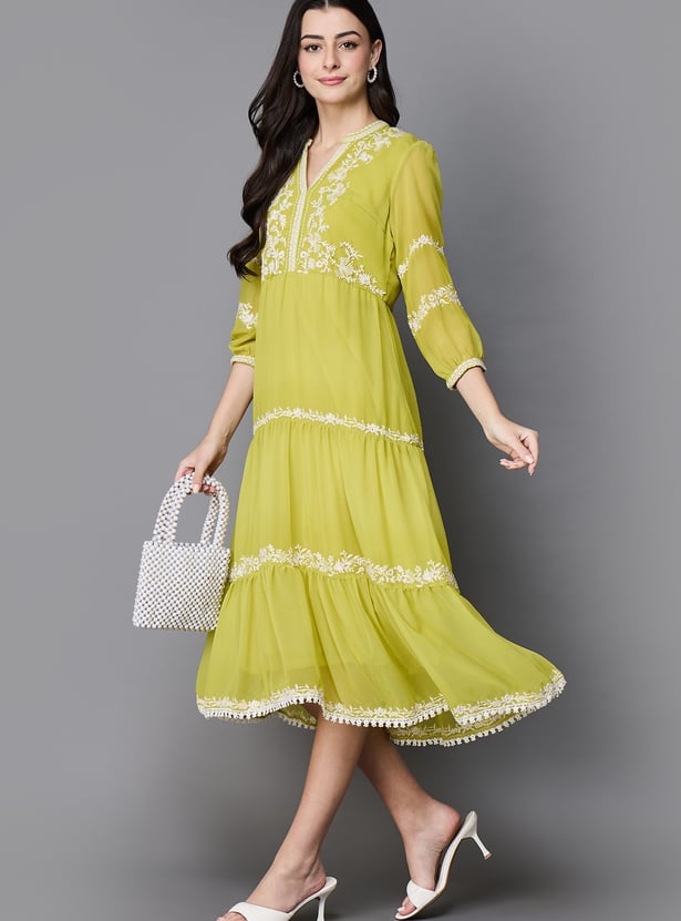 BIBA Embroidered A-Line Dress