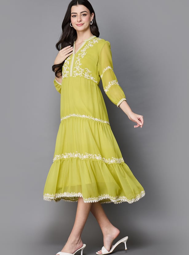 BIBA Embroidered A-Line Dress