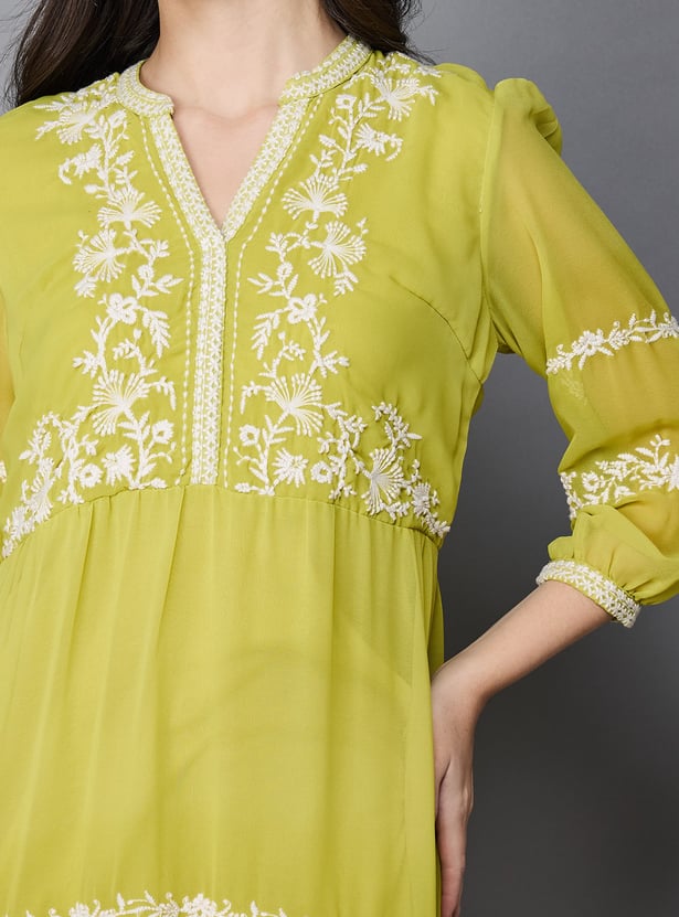 BIBA Embroidered A-Line Dress