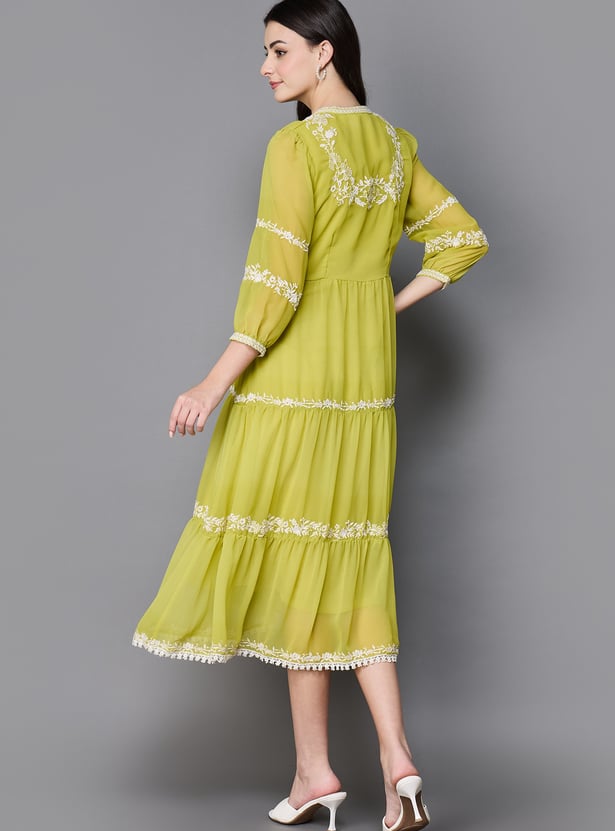 BIBA Embroidered A-Line Dress