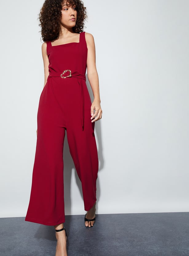 CODE Solid Wide-Leg Jumpsuit with Belt