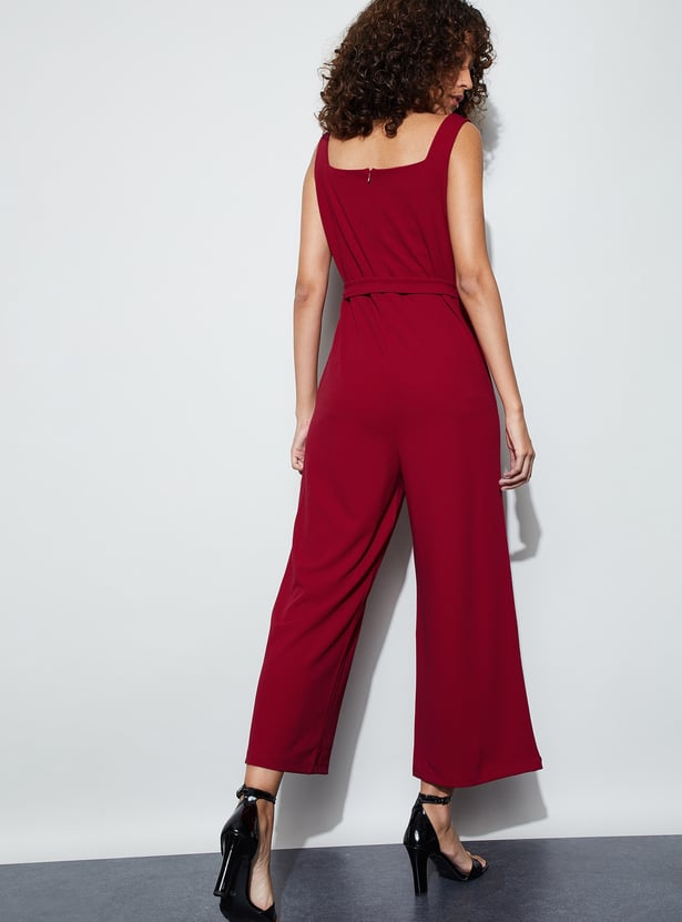 CODE Solid Wide-Leg Jumpsuit with Belt