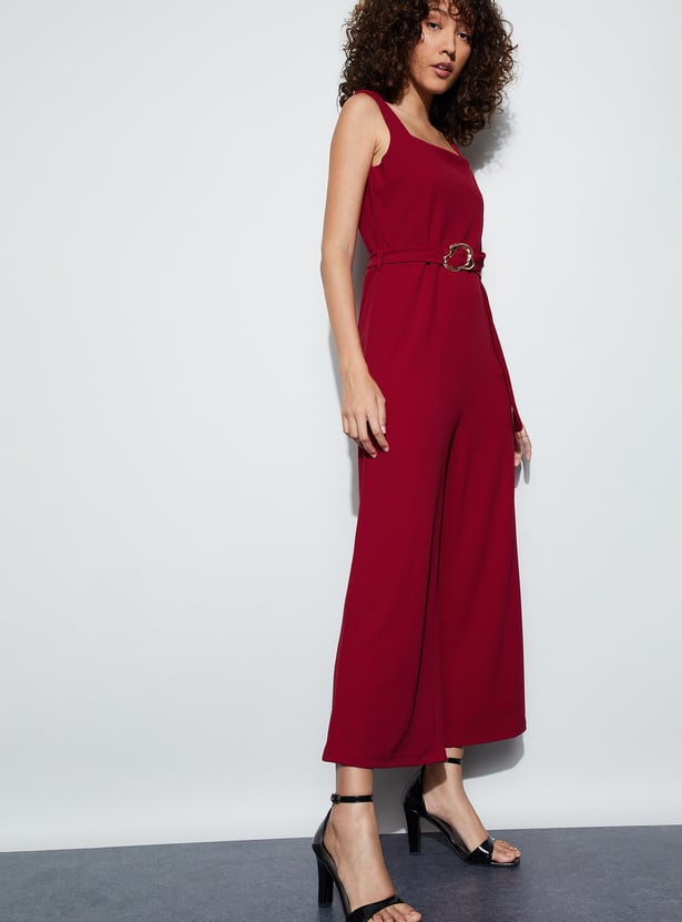 CODE Solid Wide-Leg Jumpsuit with Belt