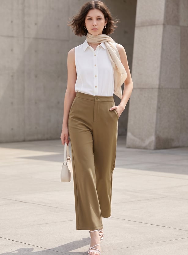 CODE Solid Wide-Leg Trousers