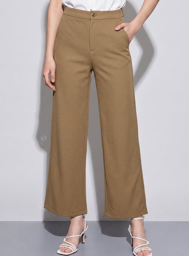 CODE Solid Wide-Leg Trousers