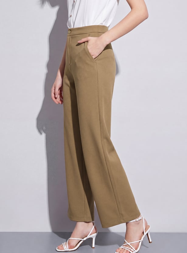 CODE Solid Wide-Leg Trousers