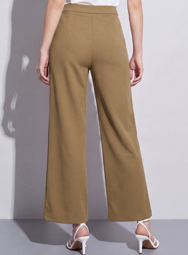 CODE Solid Wide-Leg Trousers